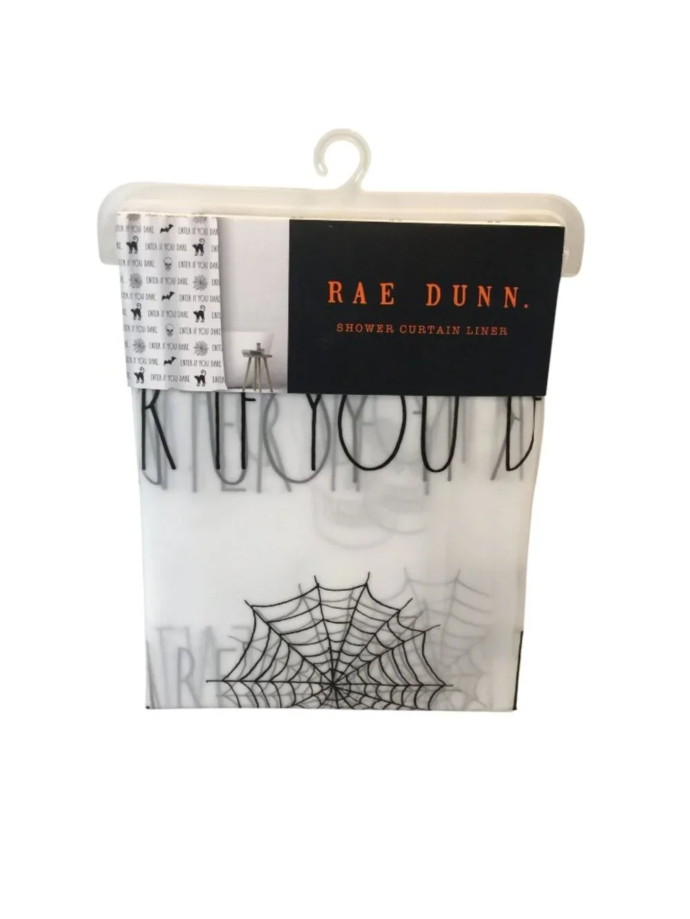 RAE DUNN Enter If You Dare Shower Curtain Liner Frosted Spider Web
